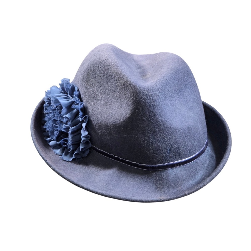 August Wool Fedora Men's Hat OS Blue Flower Detail Felt Hat‎
